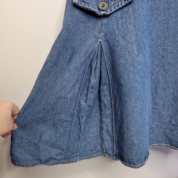 VINTAGE 90s denim pinafore dress pleated sleeveless kidcore L - Picture 5 of 9